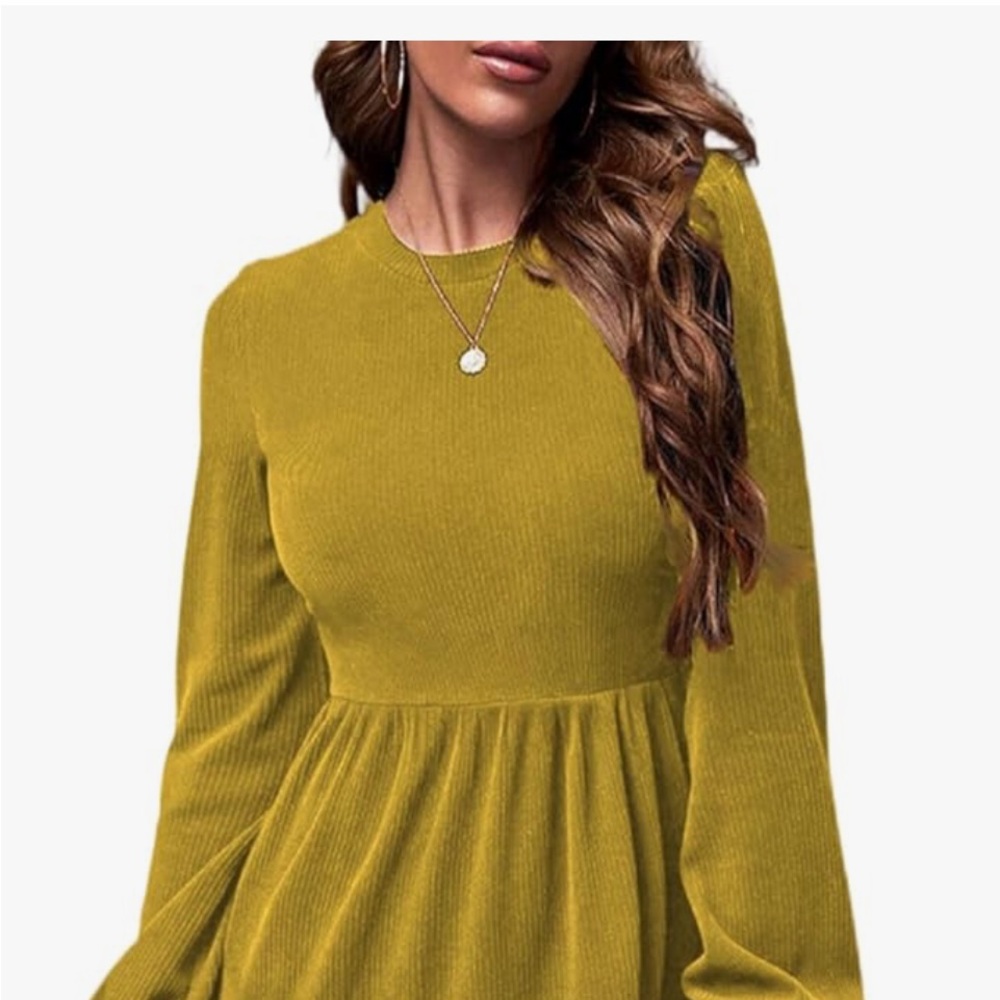 New woman’s corduroy rushed body on mini dress long sleeve tiered ruffled dress